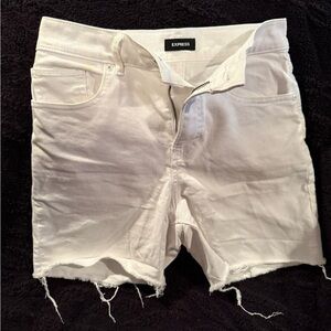 Express Crisp White Frayed Denim Shorts